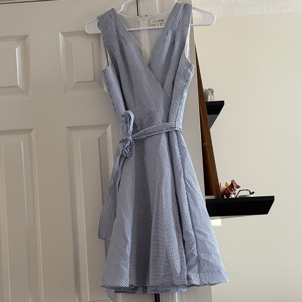 Maison Jules Blue and White Striped Wrap Dress